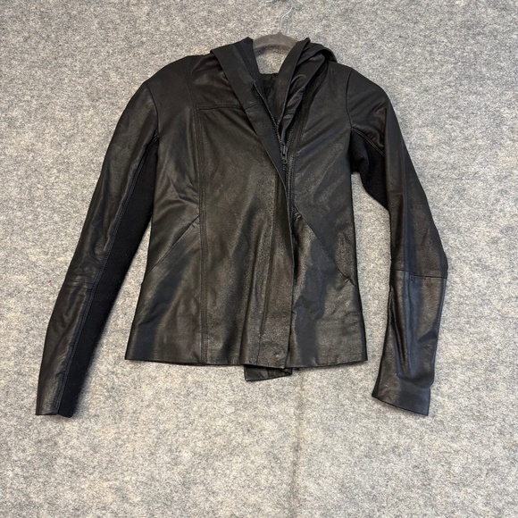 Danier Black Genuine Leather Moto Zip Fitted Hooded Jacket Women’s 2XS - Picture 9 of 12